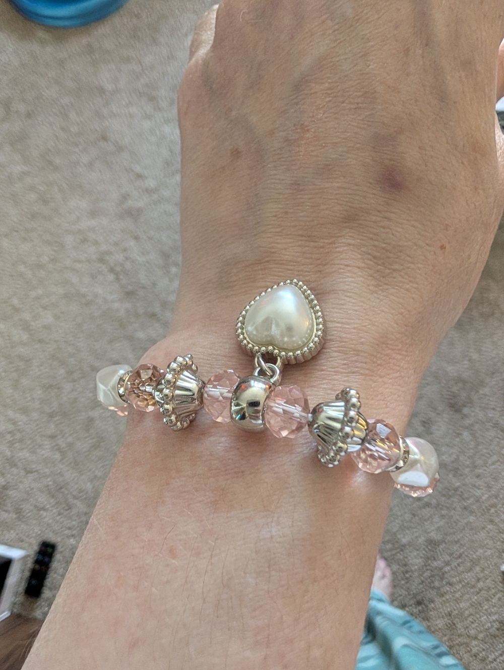 2 Lot Beaded BracelePearl Heart Charm And Sunflower Beaded Bracelets